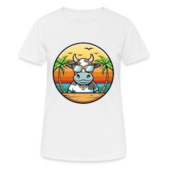 Kuh Lustige Cartoon Sommer Strand Sonnenbrille Aufkleber - Frauen T-Shirt atmungsaktiv - Weiß - Vorne - AI Model Female 172 dark (172cm)