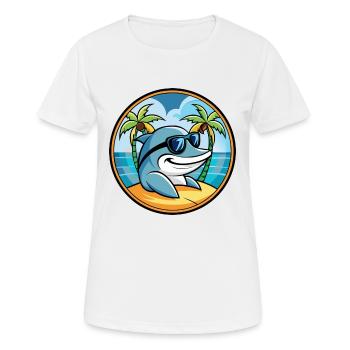 Delfin Lustige Cartoon Sommer Strand Sonnenbrille Cool - Frauen T-Shirt atmungsaktiv - Weiß - Vorne - AI Model Female 172 dark (172cm)
