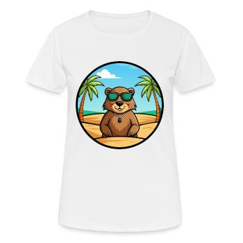 Groundhog Funny Cartoon Summer Beach Sunglasses - Women's Breathable T-Shirt - white - Front - AI Model Female 172 dark (172cm)