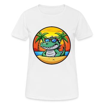 Krokodil Lustige Cartoon Sommer Strand Sonnenbrille - Frauen T-Shirt atmungsaktiv - Weiß - Vorne - AI Model Female 172 dark (172cm)