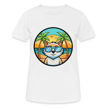 Katze Lustige Cartoon Sommer Strand Sonnenbrille Aufkleber - Frauen T-Shirt atmungsaktiv - Weiß - Vorne - AI Model Female 172 dark (172cm)