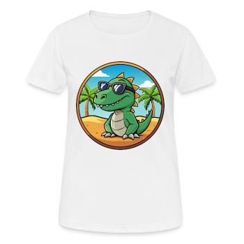 Dinosaur Funny Cartoon Summer Beach Sunglasses - Women's Breathable T-Shirt - white - Front - AI Model Female 172 dark (172cm)