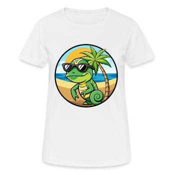 Chamäleon Lustige Cartoon Sommer Strand Sonnenbrille - Frauen T-Shirt atmungsaktiv - Weiß - Vorne - AI Model Female 172 dark (172cm)