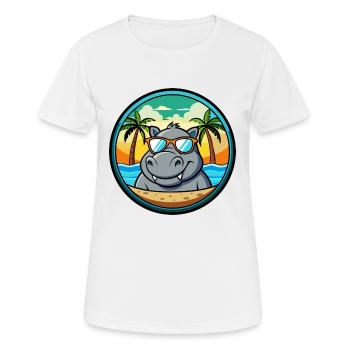Hippo Funny Cartoon Summer Beach Sunglasses Cool - Women's Breathable T-Shirt - white - Front - AI Model Female 172 dark (172cm)
