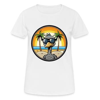 Straußen, Lustig, Cartoon, Sommer, Strand, Sonnenbrille, Cool - Frauen T-Shirt atmungsaktiv - Weiß - Vorne - AI Model Female 172 dark (172cm)
