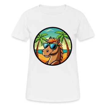 Pferd Lustig Cartoon Sommer Strand Sonnenbrille Cool - Frauen T-Shirt atmungsaktiv - Weiß - Vorne - AI Model Female 172 dark (172cm)