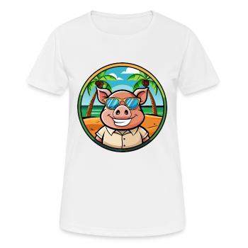 Schwein lustige Cartoon Sommer Strand Sonnenbrille Aufkleber - Frauen T-Shirt atmungsaktiv - Weiß - Vorne - AI Model Female 172 dark (172cm)