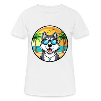 Husky Hund Lustige Cartoon Sommer Strand Sonnenbrille - Frauen T-Shirt atmungsaktiv - Weiß - Vorne - AI Model Female 172 dark (172cm)