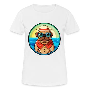 Pug Dog Funny Cartoon Summer Beach Sunglasses Cool - Women's Breathable T-Shirt - white - Front - AI Model Female 172 dark (172cm)