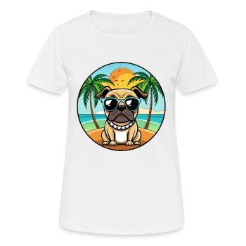 Pug Dog Funny Cartoon Summer Beach Sunglasses Cool - Women's Breathable T-Shirt - white - Front - AI Model Female 172 dark (172cm)