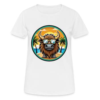 Bison Funny Cartoon Summer Beach Sunglasses Cool - Women's Breathable T-Shirt - white - Front - AI Model Female 172 dark (172cm)