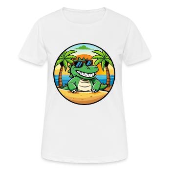 Krokodil Lustige Cartoon Sommer Strand Sonnenbrille - Frauen T-Shirt atmungsaktiv - Weiß - Vorne - AI Model Female 172 dark (172cm)