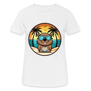 Biber Lustige Cartoon Sommer Strand Sonnenbrille Cool - Frauen T-Shirt atmungsaktiv - Weiß - Vorne - AI Model Female 172 dark (172cm)