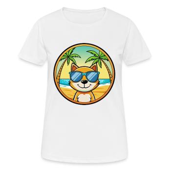 Katze Lustige Cartoon Sommer Strand Sonnenbrille Aufkleber - Frauen T-Shirt atmungsaktiv - Weiß - Vorne - AI Model Female 172 dark (172cm)