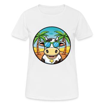 Kuh Lustige Cartoon Sommer Strand Sonnenbrille Aufkleber - Frauen T-Shirt atmungsaktiv - Weiß - Vorne - AI Model Female 172 dark (172cm)