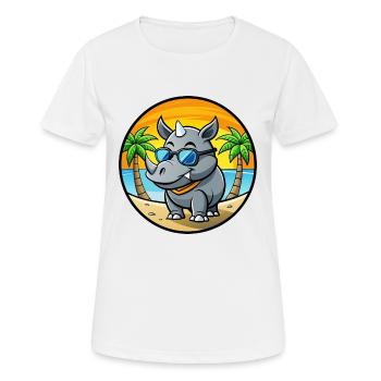 Rhino Lustige Cartoon Sommer Strand Sonnenbrille Cool - Frauen T-Shirt atmungsaktiv - Weiß - Vorne - AI Model Female 172 dark (172cm)
