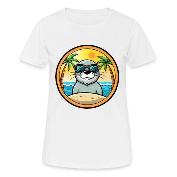 Siegel Lustige Cartoon Sommer Strand Sonnenbrille Aufkleber - Frauen T-Shirt atmungsaktiv - Weiß - Vorne - AI Model Female 172 dark (172cm)