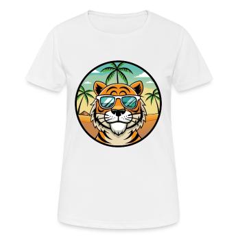 Tiger Lustige Cartoon Sommer Strand Sonnenbrille Cool - Frauen T-Shirt atmungsaktiv - Weiß - Vorne - AI Model Female 172 dark (172cm)