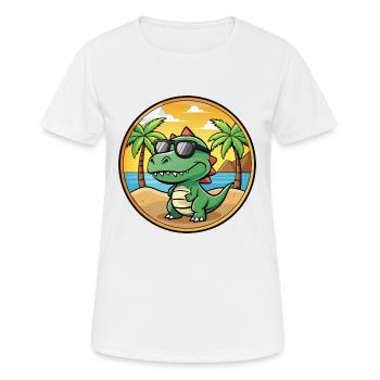 Dinosaur Funny Cartoon Summer Beach Sunglasses - Women's Breathable T-Shirt - white - Front - AI Model Female 172 dark (172cm)