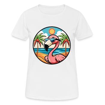 Flamingo Lustige Cartoon Sommer Strand Sonnenbrille - Frauen T-Shirt atmungsaktiv - Weiß - Vorne - AI Model Female 172 dark (172cm)