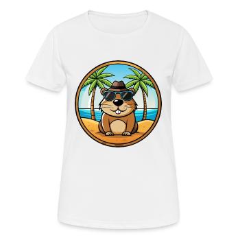 Groundhog Funny Cartoon Summer Beach Sunglasses - Women's Breathable T-Shirt - white - Front - AI Model Female 172 dark (172cm)
