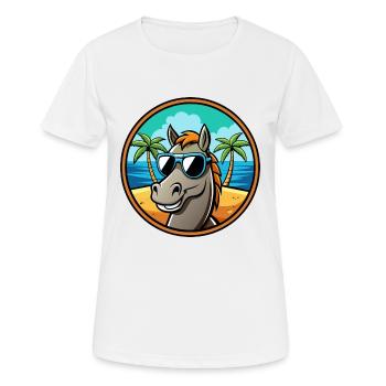 Cheval Drôle Dessin Animé Plage D’été Lunettes De Soleil Cool - T-shirt respirant Femme - blanc - Devant - AI Model Female 172 dark (172cm)
