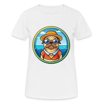 Pug Dog Funny Cartoon Summer Beach Sunglasses Cool - Women's Breathable T-Shirt - white - Front - AI Model Female 172 dark (172cm)