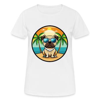 Pug Dog Funny Cartoon Summer Beach Sunglasses Cool - Women's Breathable T-Shirt - white - Front - AI Model Female 172 dark (172cm)