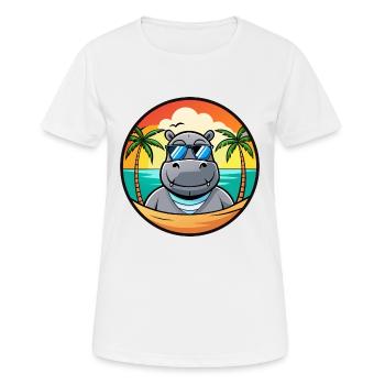 Hippo Funny Cartoon Summer Beach Sunglasses Cool - Women's Breathable T-Shirt - white - Front - AI Model Female 172 dark (172cm)