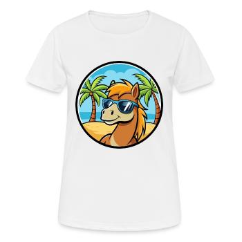 Pony Lustige Cartoon Sommer Strand Sonnenbrille Aufkleber - Frauen T-Shirt atmungsaktiv - Weiß - Vorne - AI Model Female 172 dark (172cm)