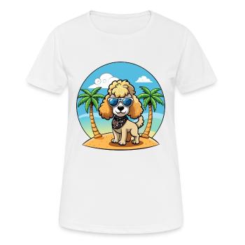 Caniche Chien Drôle Dessin Animé Plage De Plage Lunettes De Soleil - T-shirt respirant Femme - blanc - Devant - AI Model Female 172 dark (172cm)