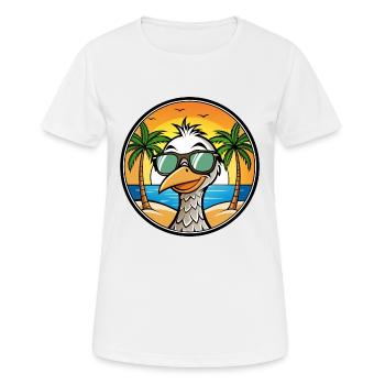 Straußen, Lustig, Cartoon, Sommer, Strand, Sonnenbrille, Cool - Frauen T-Shirt atmungsaktiv - Weiß - Vorne - AI Model Female 172 dark (172cm)