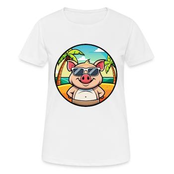 Schwein lustige Cartoon Sommer Strand Sonnenbrille Aufkleber - Frauen T-Shirt atmungsaktiv - Weiß - Vorne - AI Model Female 172 dark (172cm)
