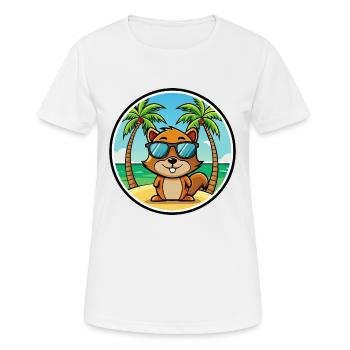 Squirrel Funny Cartoon Summer Beach Sunglasses - Women's Breathable T-Shirt - white - Front - AI Model Female 172 dark (172cm)