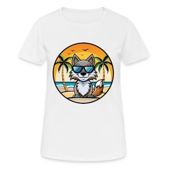 Wolf Funny Cartoon Summer Beach Sunglasses Sticker - Women's Breathable T-Shirt - white - Front - AI Model Female 172 dark (172cm)