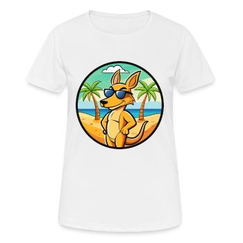 Kangaroo Funny Cartoon Summer Beach Sunglasses - Women's Breathable T-Shirt - white - Front - AI Model Female 172 dark (172cm)