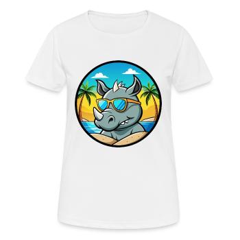 Rhino Funny Cartoon Summer Beach Sunglasses Cool - Women's Breathable T-Shirt - white - Front - AI Model Female 172 dark (172cm)