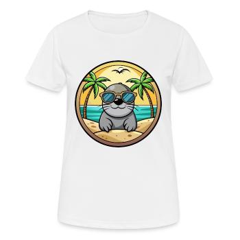Siegel Lustige Cartoon Sommer Strand Sonnenbrille Aufkleber - Frauen T-Shirt atmungsaktiv - Weiß - Vorne - AI Model Female 172 dark (172cm)