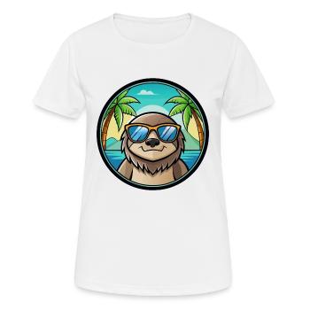 Sloth Funny Cartoon Summer Beach Sunglasses Cool - Women's Breathable T-Shirt - white - Front - AI Model Female 172 dark (172cm)