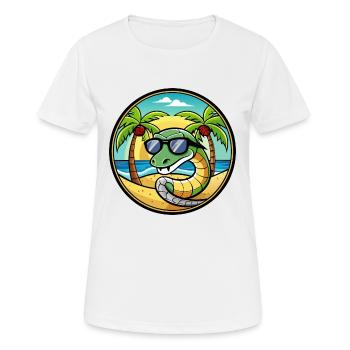 Schlange Lustige Cartoon Sommer Strand Sonnenbrille Cool - Frauen T-Shirt atmungsaktiv - Weiß - Vorne - AI Model Female 172 dark (172cm)