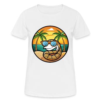 Schlange Lustige Cartoon Sommer Strand Sonnenbrille Cool - Frauen T-Shirt atmungsaktiv - Weiß - Vorne - AI Model Female 172 dark (172cm)