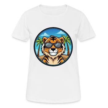 Tiger Lustige Cartoon Sommer Strand Sonnenbrille Cool - Frauen T-Shirt atmungsaktiv - Weiß - Vorne - AI Model Female 172 dark (172cm)