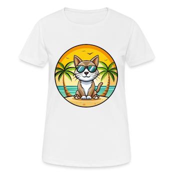 Amerikanische Bobtail Katzenrasse Cartoon Sonnenbrille Strand - Frauen T-Shirt atmungsaktiv - Weiß - Vorne - AI Model Female 172 dark (172cm)
