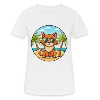 Lunettes de soleil havane brun race chat dessin animé plage - T-shirt respirant Femme - blanc - Devant - AI Model Female 172 dark (172cm)