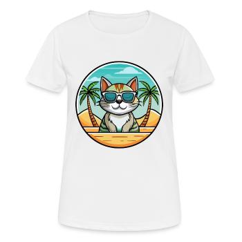 American Wirehair Cat Breed Cartoon Sunglass Beach - Women's Breathable T-Shirt - white - Front - AI Model Female 172 dark (172cm)