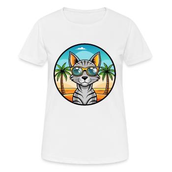 Arabian Egyptian Mau Cat Breed Cartoon Sunglasses - Women's Breathable T-Shirt - white - Front - AI Model Female 172 dark (172cm)