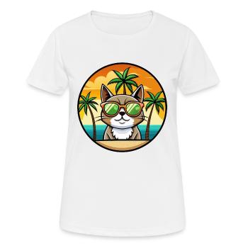 Exotische Kurzhaarkatze Rasse Cartoon Sonnenbrille Strand - Frauen T-Shirt atmungsaktiv - Weiß - Vorne - AI Model Female 172 dark (172cm)