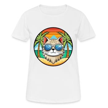 British Longhair Cat Breed Cartoon Sunglass Beach - Women's Breathable T-Shirt - white - Front - AI Model Female 172 dark (172cm)