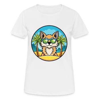 German Longhair Cat Breed Cartoon Sunglasses Beach - Women's Breathable T-Shirt - white - Front - AI Model Female 172 dark (172cm)
