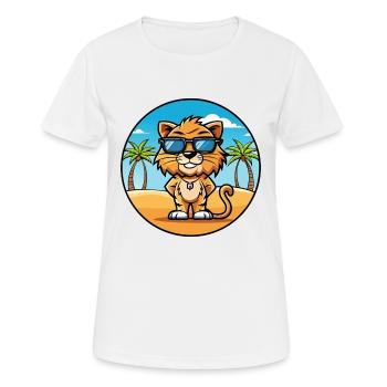 Liger Hybrid Löwe Tiger Katzenrasse Cartoon Strand - Frauen T-Shirt atmungsaktiv - Weiß - Vorne - AI Model Female 172 dark (172cm)
